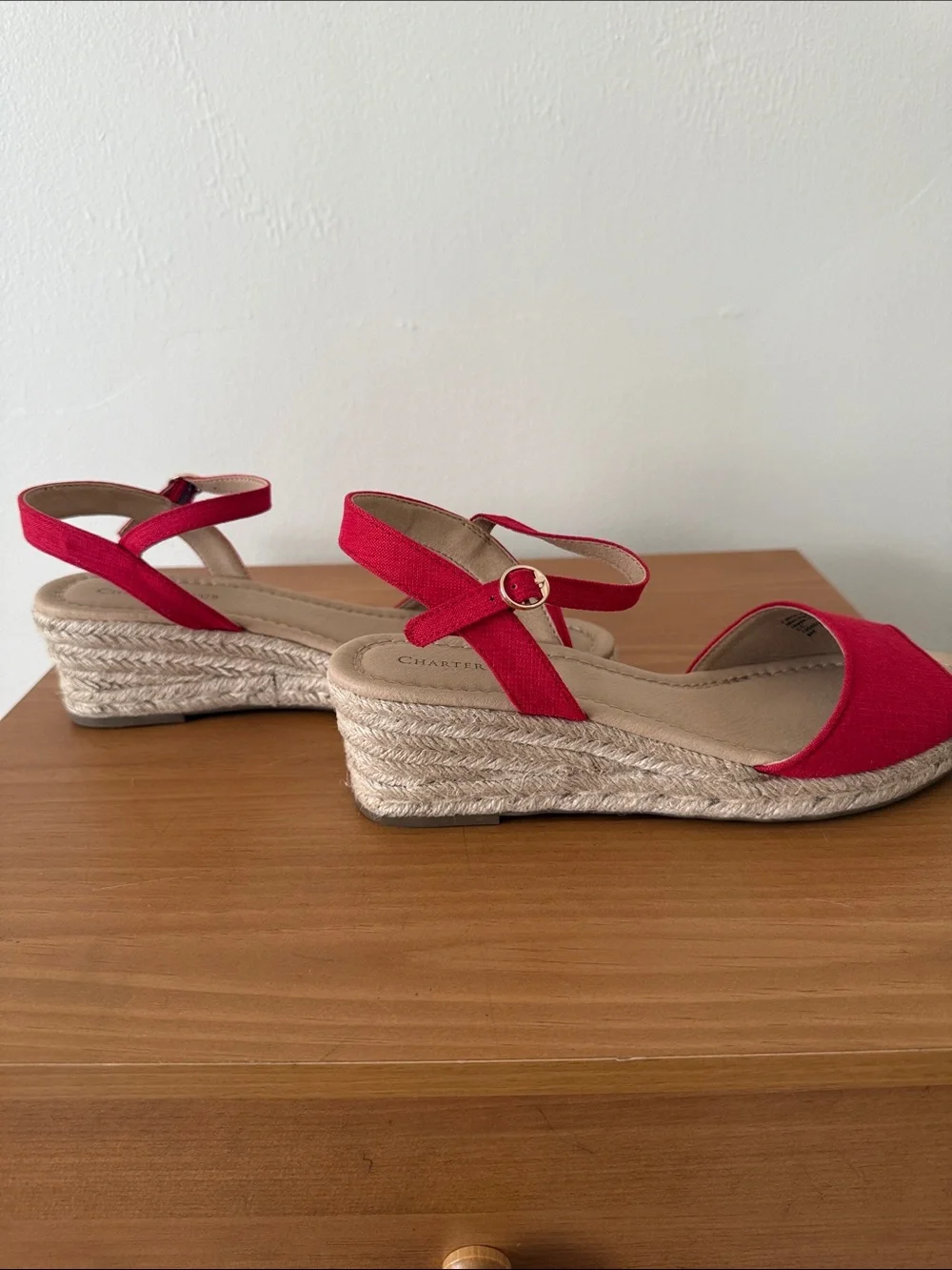 Charter Club Red Canvas Espadrille Wedge Sandals with Ankle Strap